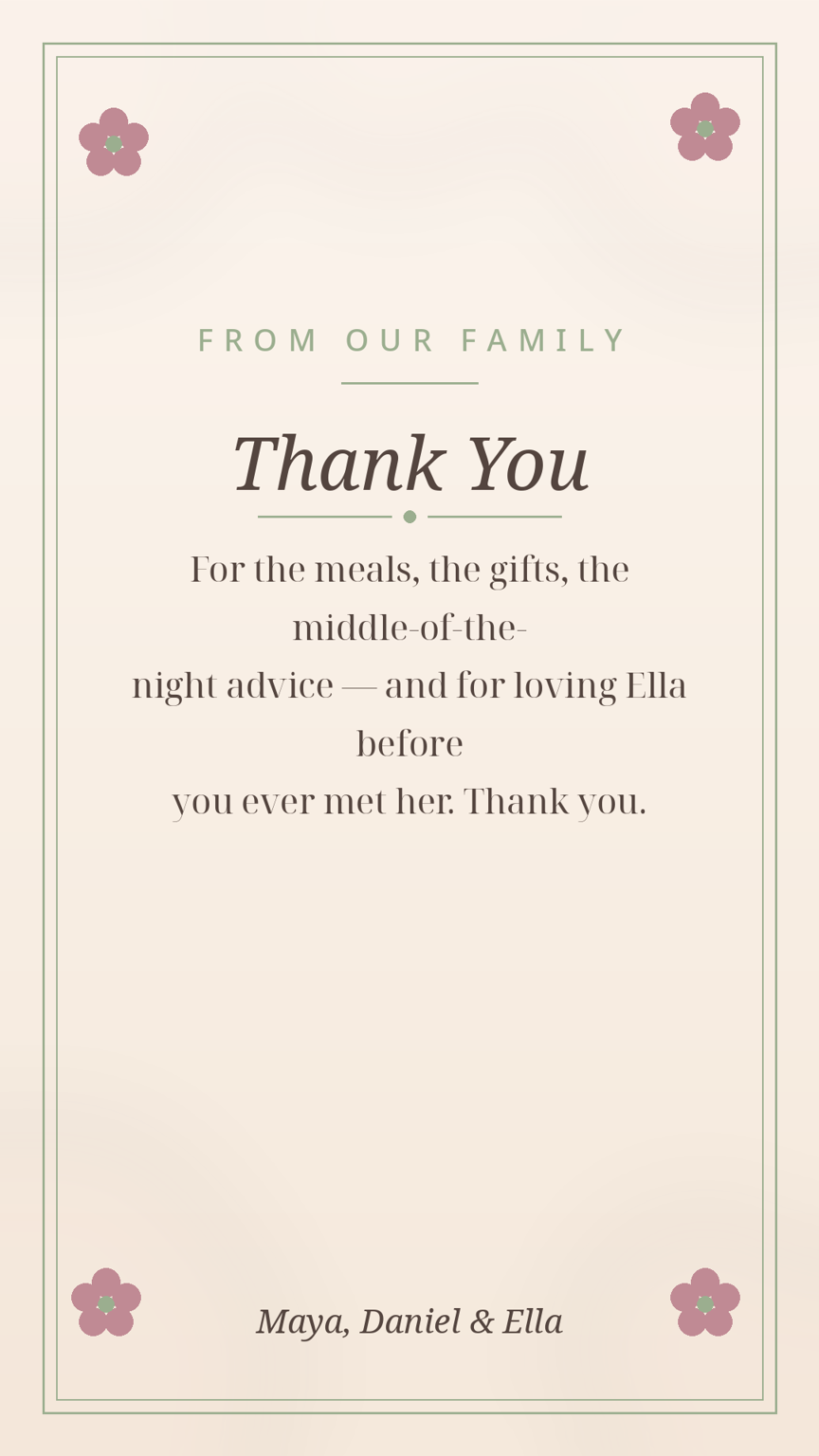 Baby suite thank-you card template in matching design