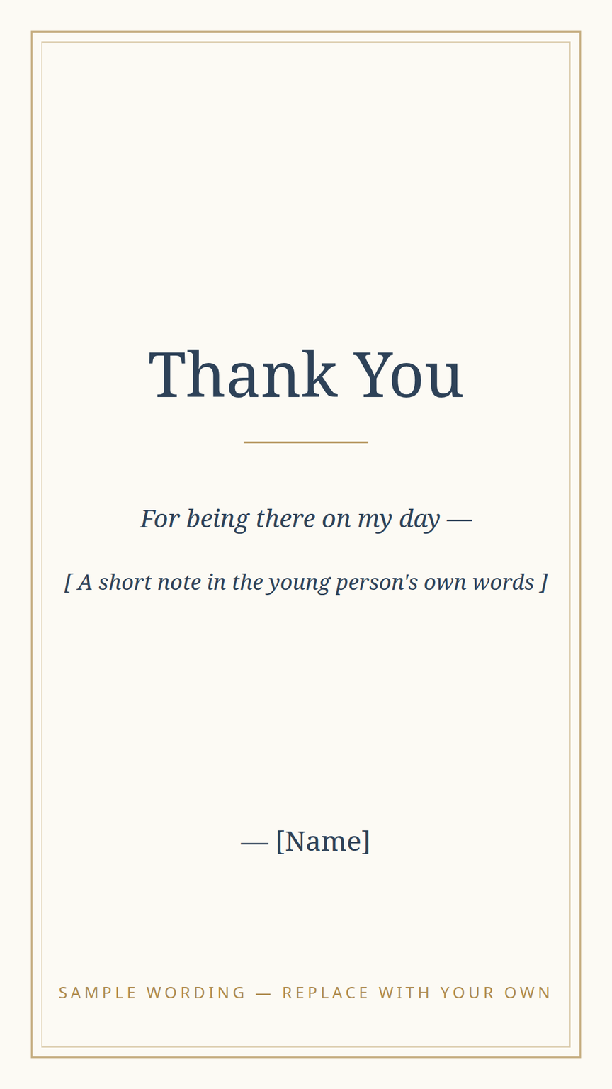 Mitzvah thank-you card template — designed for the young person's own note