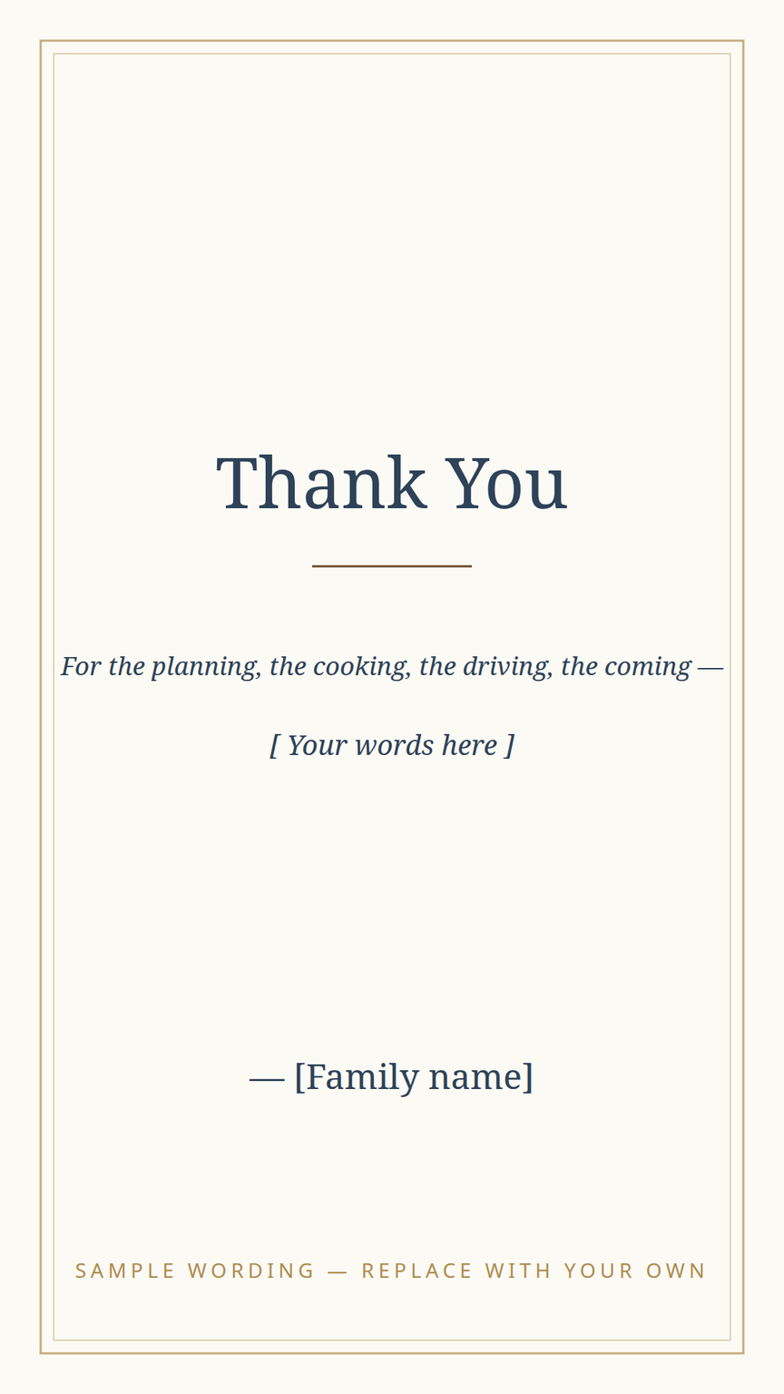 Family reunion thank-you card template in the matching design