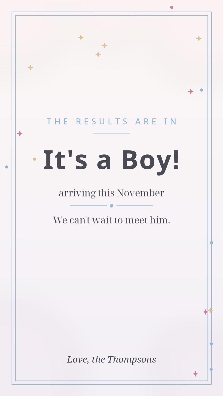 It's a Boy! announcement card template, ready to send the moment of the reveal