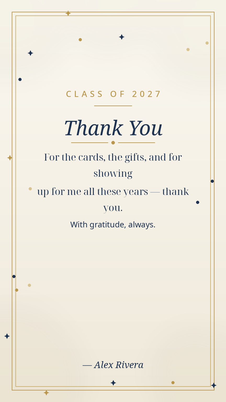 Graduation thank-you card template in matching design
