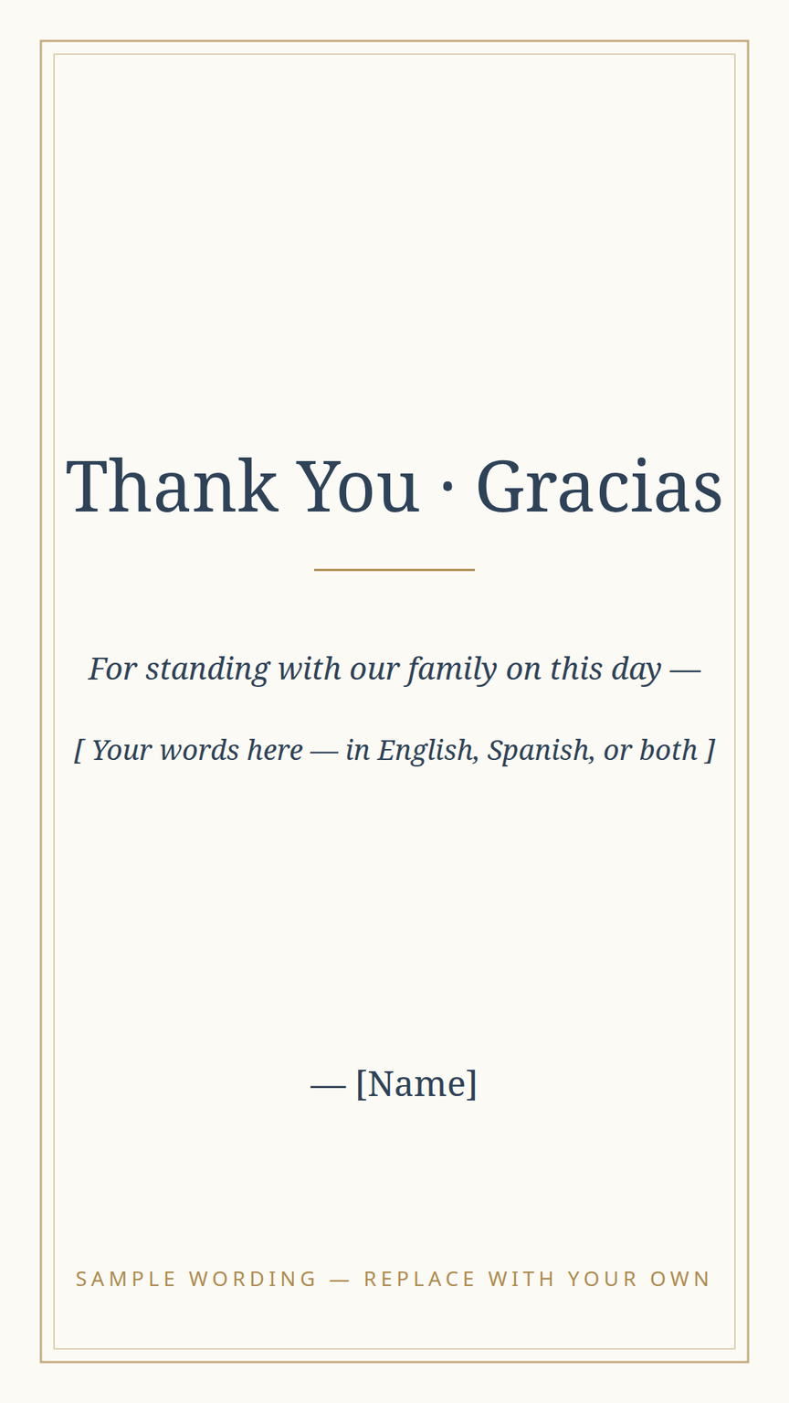 Quinceañera thank-you card template in the matching design